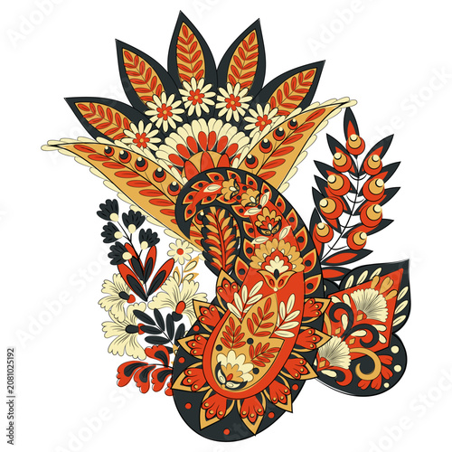 Paisley isolated. Card with paisley isolated for design. Floral vector pattern. Embroidery floral vector pattern.