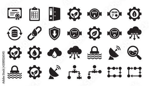 Quadro em tela Water resource management and utility metering vector icon set with resource
