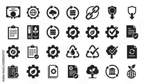 Quadro su tela Set of ecological technology and sustainability management icons with management