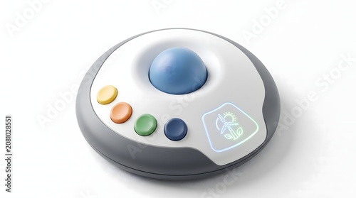 Modern electronic device with colorful buttons and eco friendly icon