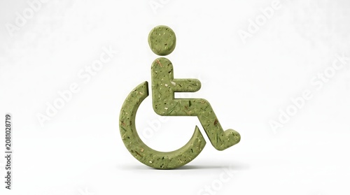 Green textured wheelchair accessibility symbol made of recycled paper and plant matter