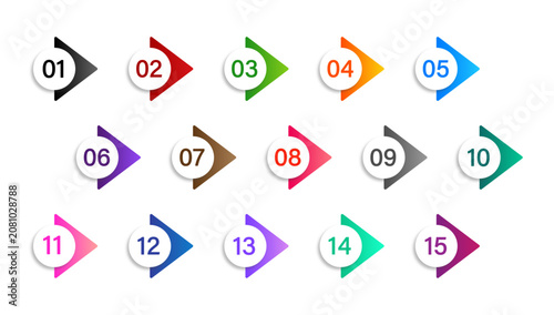 Cuadro en lienzo Colorful arrows with bullet points numbers from one to fifteen  isolated on white background