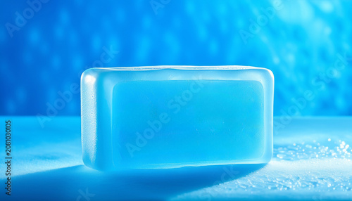 Soap on a frosted glass background, cold white-blue light, sterility