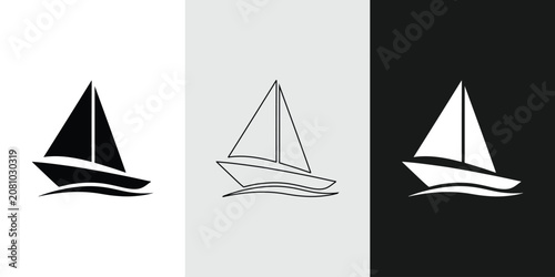 Bild auf Leinwand Minimalist sailboat icon set in solid outline and negative space styles