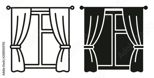 Konstfotografi Black and white outline and silhouette icons of pirate ship swing amusement park