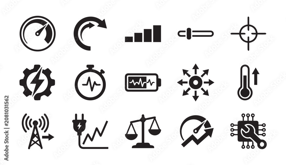 Fototapeta premium Industrial performance monitoring and technical status control system icons