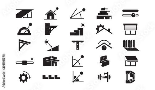 Sun protection and building shading system icons for architectural analysis