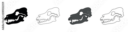 Collection of canine skull silhouettes and outlines in black and white