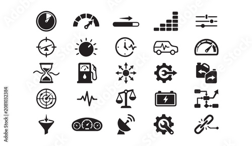 Industrial performance monitoring and automotive diagnostic icon set