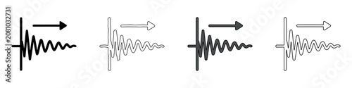 Damped oscillation waveform with directional arrow icon in four styles