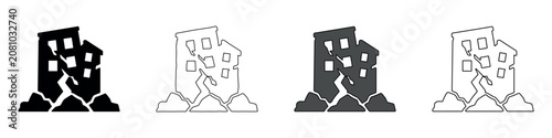 Foto Damaged building icon representing earthquake destruction and structural collaps