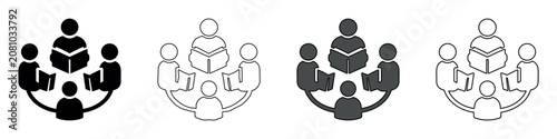 Group of people reading books together in a circle, symbolizing education and learning