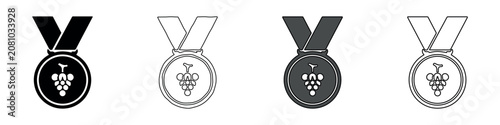Set of four medal icons with grape cluster symbol for wine awards