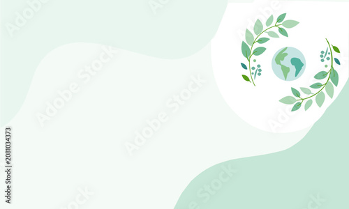 Minimal Green Leaf Circle Eco Background with Earth and Copy Space