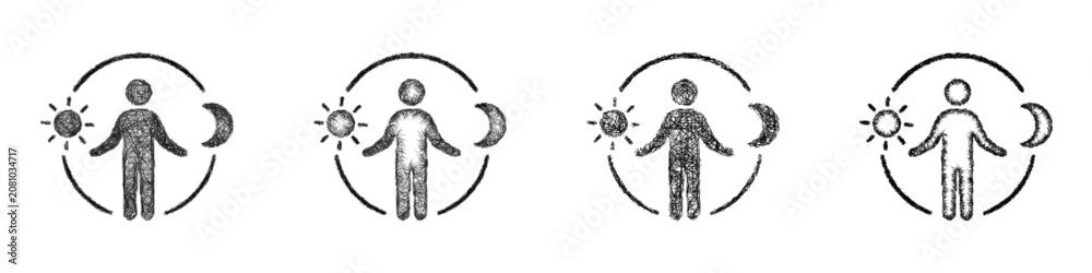 Fototapeta premium Sketch black and white energy balance icon design set