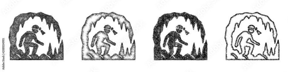 Fototapeta premium Sketch monochrome caving icon design set
