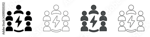 Schilderij op canvas Team conflict and disagreement icons with lightning bolt symbol