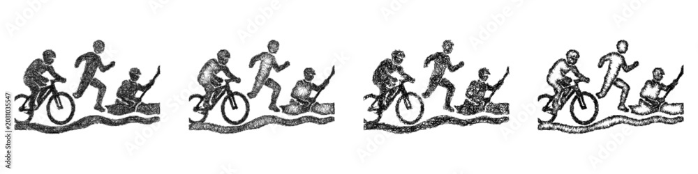 Fototapeta premium Black and white sketch adventure racing icon design set