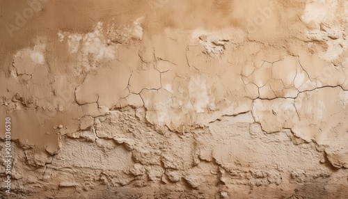 weathered beige stucco wall with rough plaster texture subtle cracks and warm aged patina conveying a rustic calm atmosphere