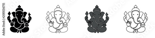 Cuadro en lienzo Set of four Ganesha icons in different styles including silhouette and outline