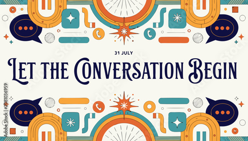 Fotografie Colorful graphic design featuring artistic text and modern communication icons