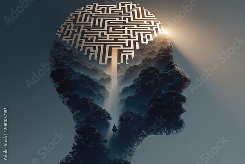 Head silhouette with dark maze inside concept