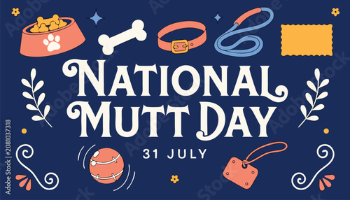 Bild auf Leinwand Colorful hand drawn national mutt day poster with pet icons