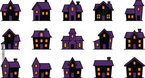 Photography Halloween haunted houses spooky purple and black mansions for kids party decorat