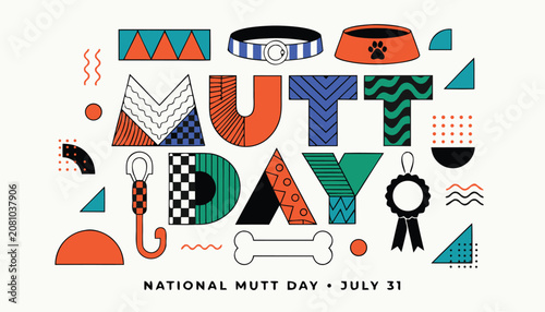Fotografie Colorful graphic design art celebrating national mutt day with dog icons