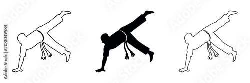 Bild auf Leinwand Capoeira martial art silhouette in motion, dynamic pose with one leg extended