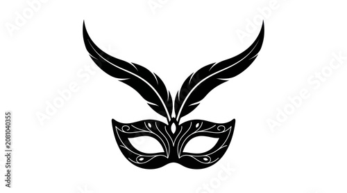 Cuadro en lienzo Elegant black masquerade mask with two feathers.