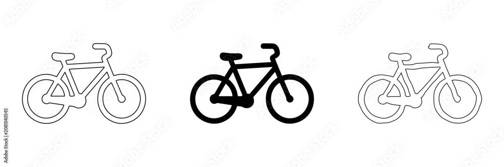 Fototapeta premium Simple bicycle icons in outline and solid fill styles