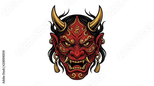 Traditional red ornate japanese oni mask