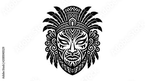 Foto Tribal shaman mask with feathers illustration.