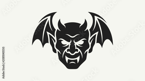 Winged devil demon head mascot icon.