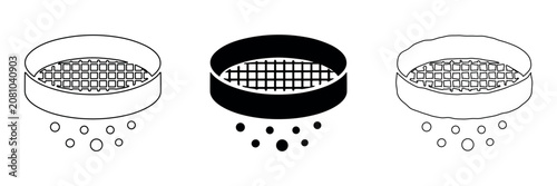 Quadro su tela Set of three sieve icons showing different styles and particle separation