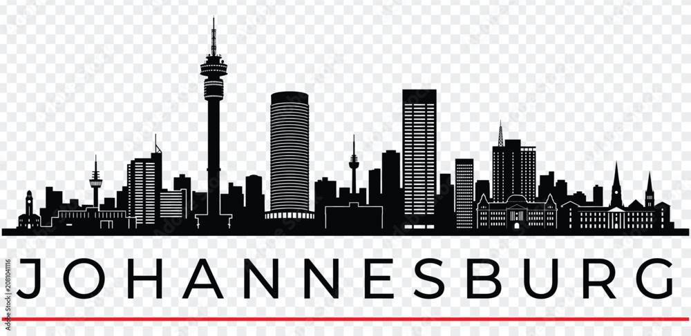 Obraz premium Johannesburg city skyline silhouette with text south africa cityscape vector illustration