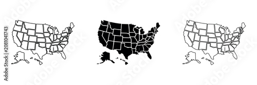 Bild auf Leinwand Outline and silhouette maps of the United States with states clearly delineated