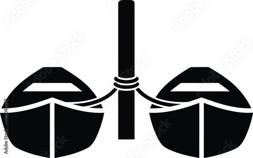 Foto Two rowing boats tied to a single wooden mooring post vector illustration