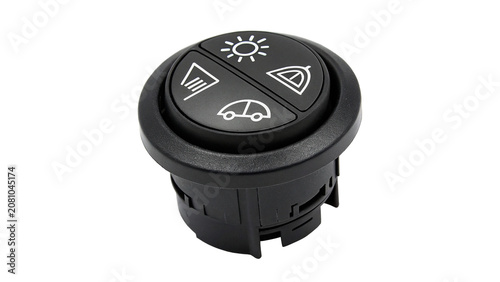 Tableau sur toile Black plastic car round rocker button switch isolated on a transparent backgroun