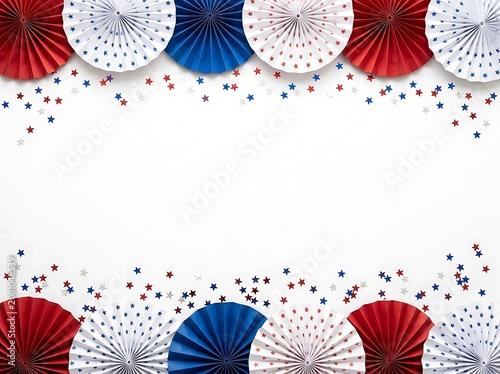 Red white and blue paper fans with festive star confetti