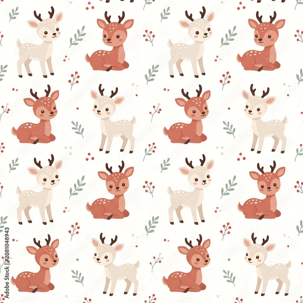 Naklejka premium Adorable Deer Cartoon Seamless Baby Room Pattern Illustration