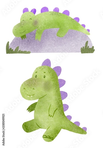 Character Design of a Dinosaur, Illustrated with Risograph Textures