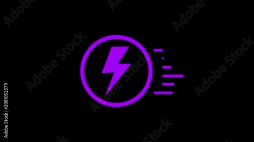 Purple lightning bolt animation with motion trails, dynamic energy symbol for digital interface, UI charging and power style set linear, web shock isolated, bolt, abstract thunderbolt .