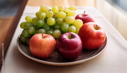 plate of grapes and apples on a table