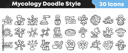 Foto Set of hand drawn mycology icons for scientific research projects