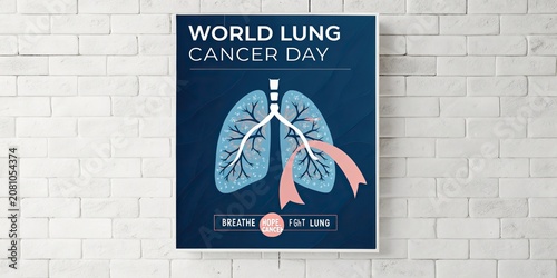 World Lung Cancer Day Awareness Poster With Human Lungs And Healthcare Message