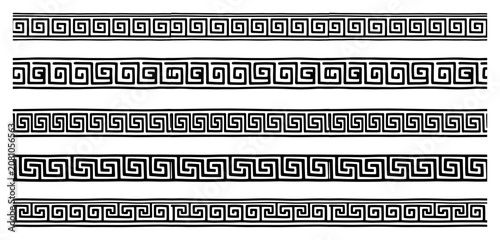 Fotografie Greek Key Meander Border Pattern Set, Ancient Geometric Ornament Collection, Cla