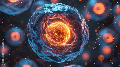 Cancer cells visualization, microscopic view of tumor cells, genetic mutation research, oncology, biotechnology, cellular biology, medical diagnostics, precision