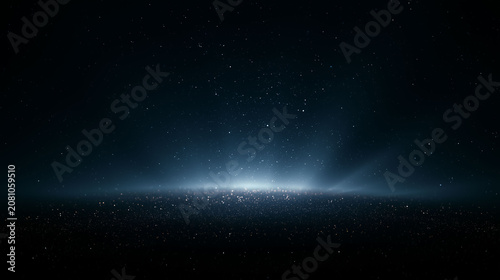 Minimalist dark blue space background with subtle light rays and stardust